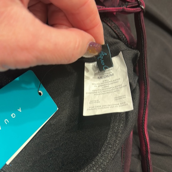 Women's Black & Burgundy Tie Dye Tiered Tankini Top - Aqua Green® - Picture 11 of 12